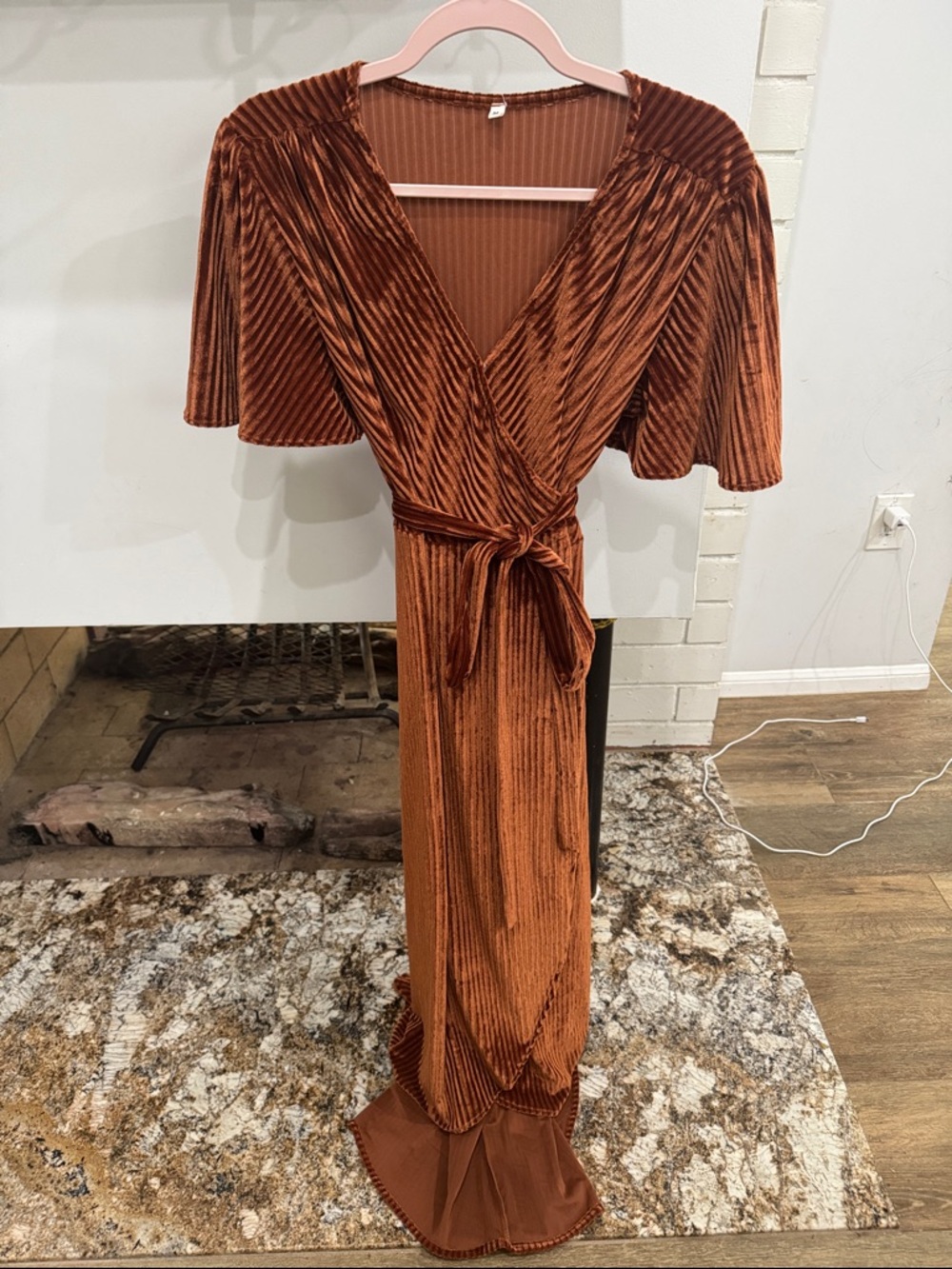 Rust Velvet Wrap Maxi Dress